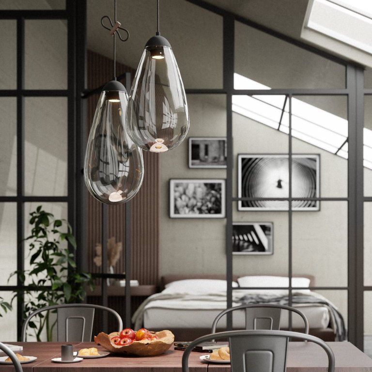 Designové svítidlo Flow Lila ručně vyrobené z porcelánu a foukaného českého křišťálu.