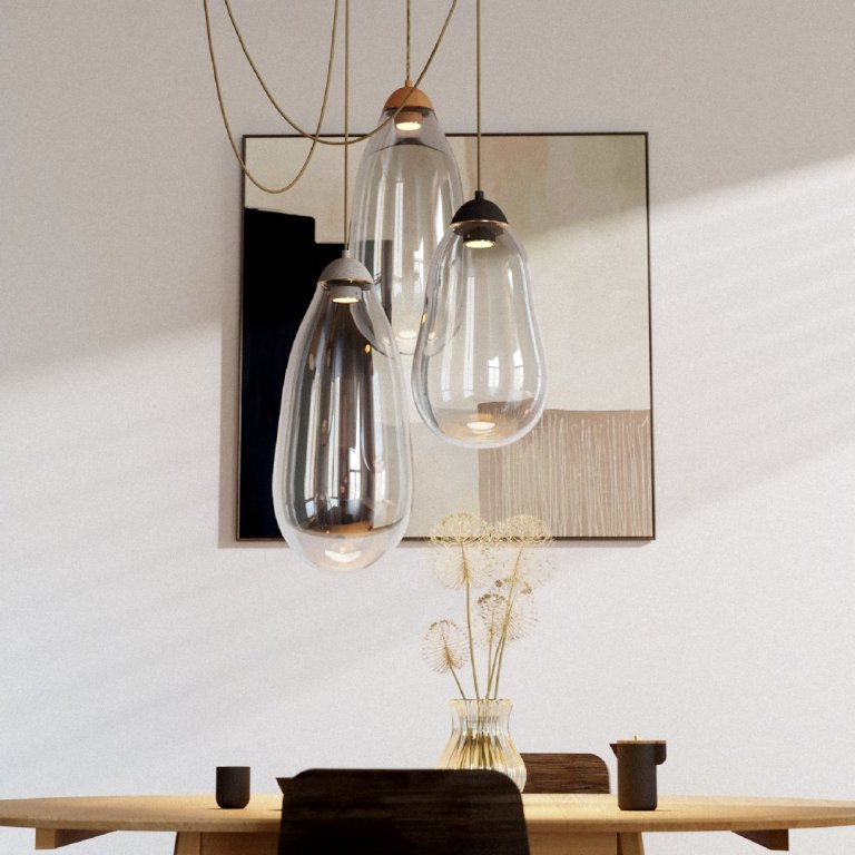 Designové svítidlo Flow Lila ručně vyrobené z porcelánu a foukaného českého křišťálu.