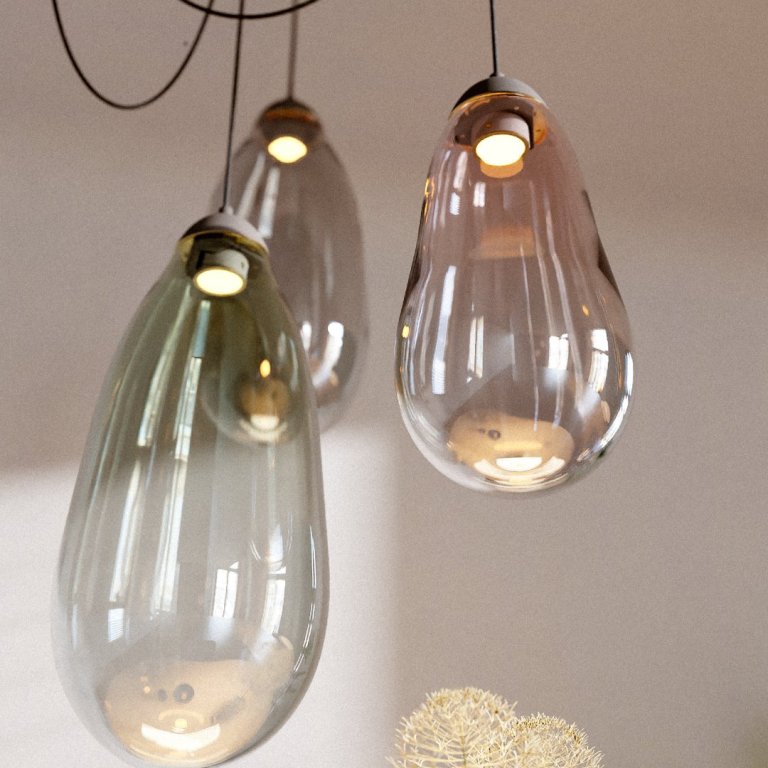 Designové svítidlo Flow Lila ručně vyrobené z porcelánu a foukaného českého křišťálu.