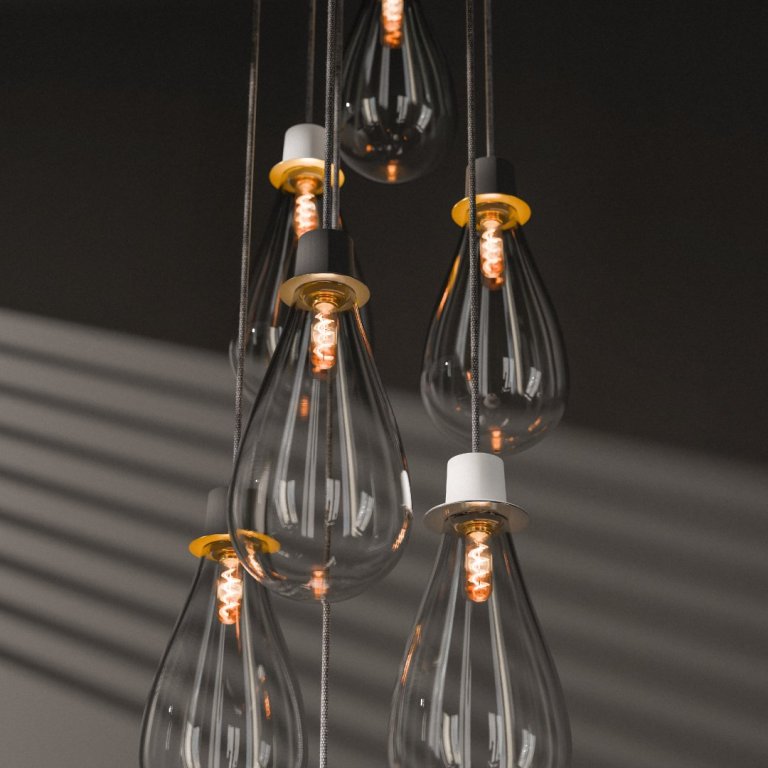 Menší designové svítidlo Flow Mini ručně vyrobené z porcelánu a foukaného českého křišťálu.