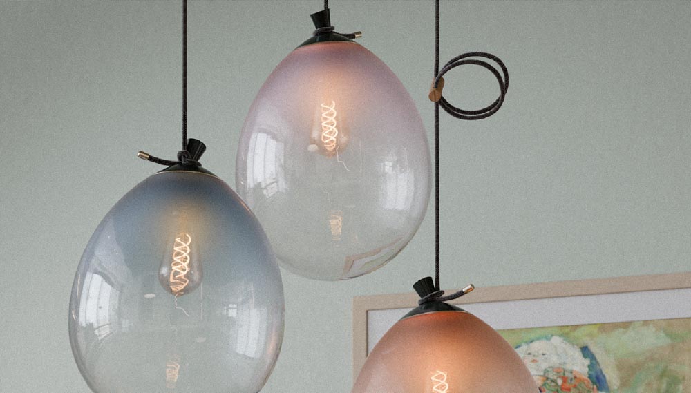 Designové svítidlo Ballone ručně vyrobené z porcelánu a foukaného českého křišťálu.