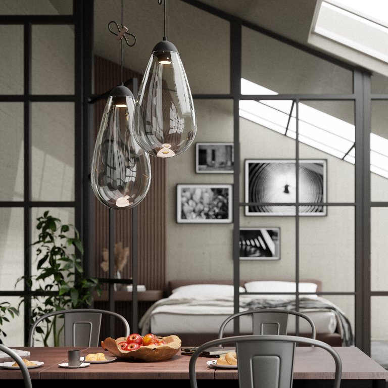 Křišťálové lustry Flow Lila v moderním interiéru